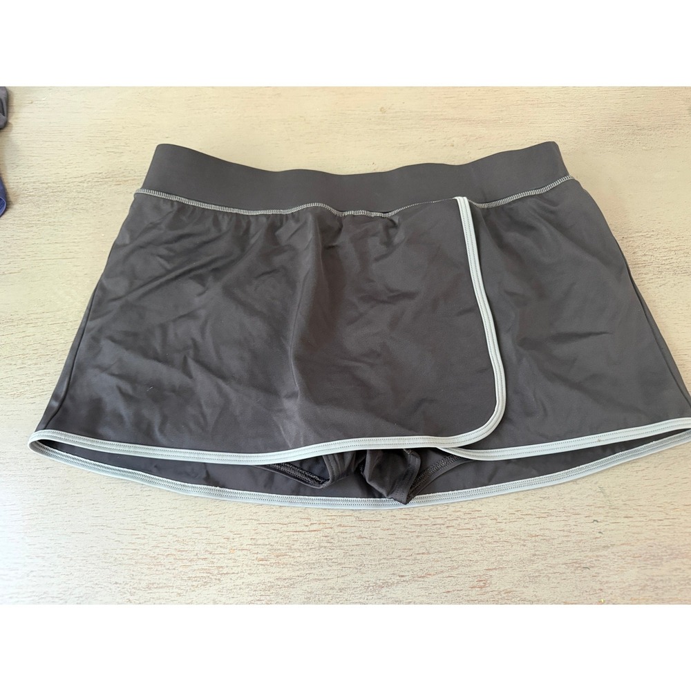 Lands End Black Swim Skirt with Gray Trim Attached Brief Size 14 Sporty Skort